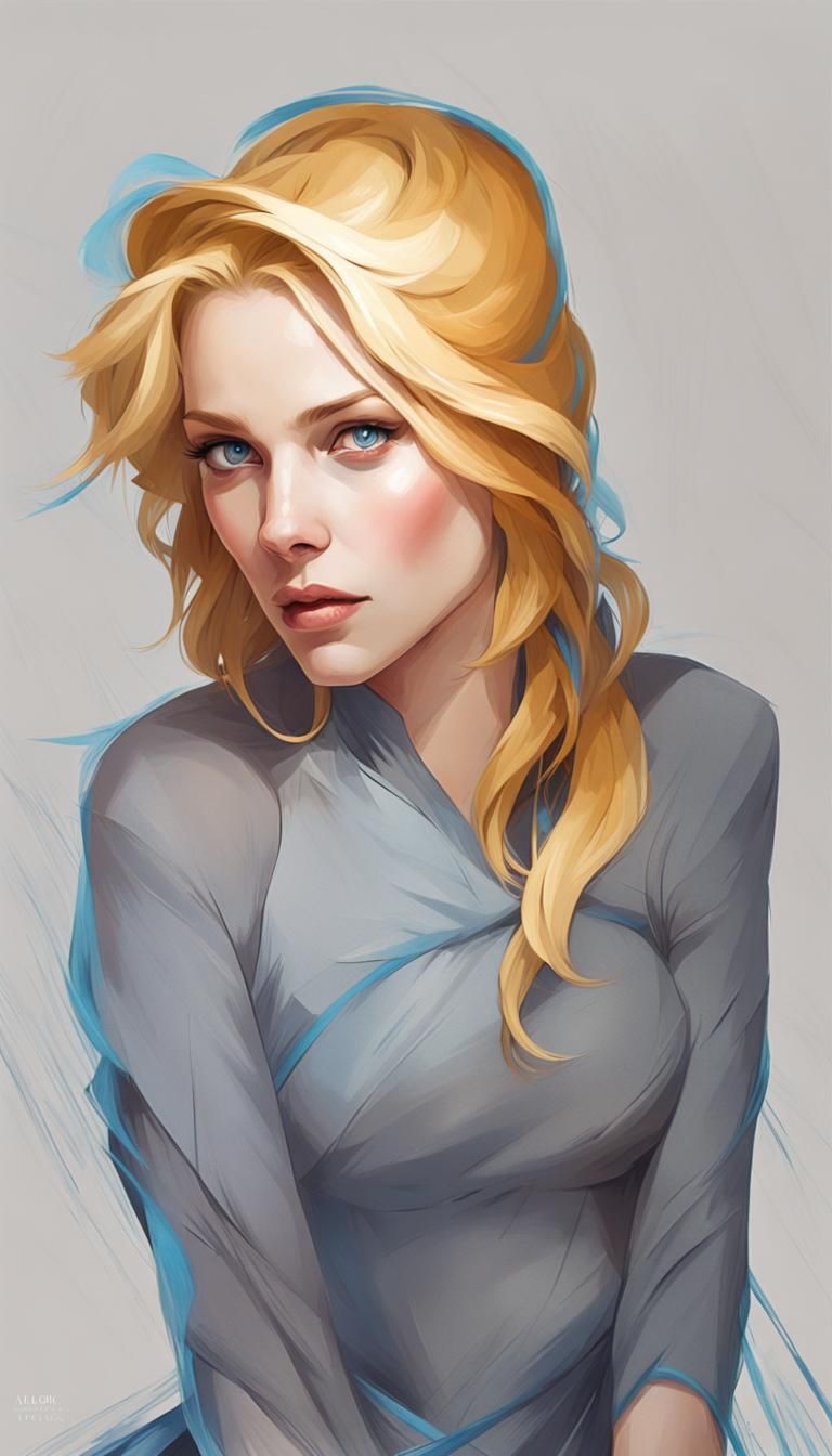 Woman in Grey Dress: Hyperdetailed Portrait