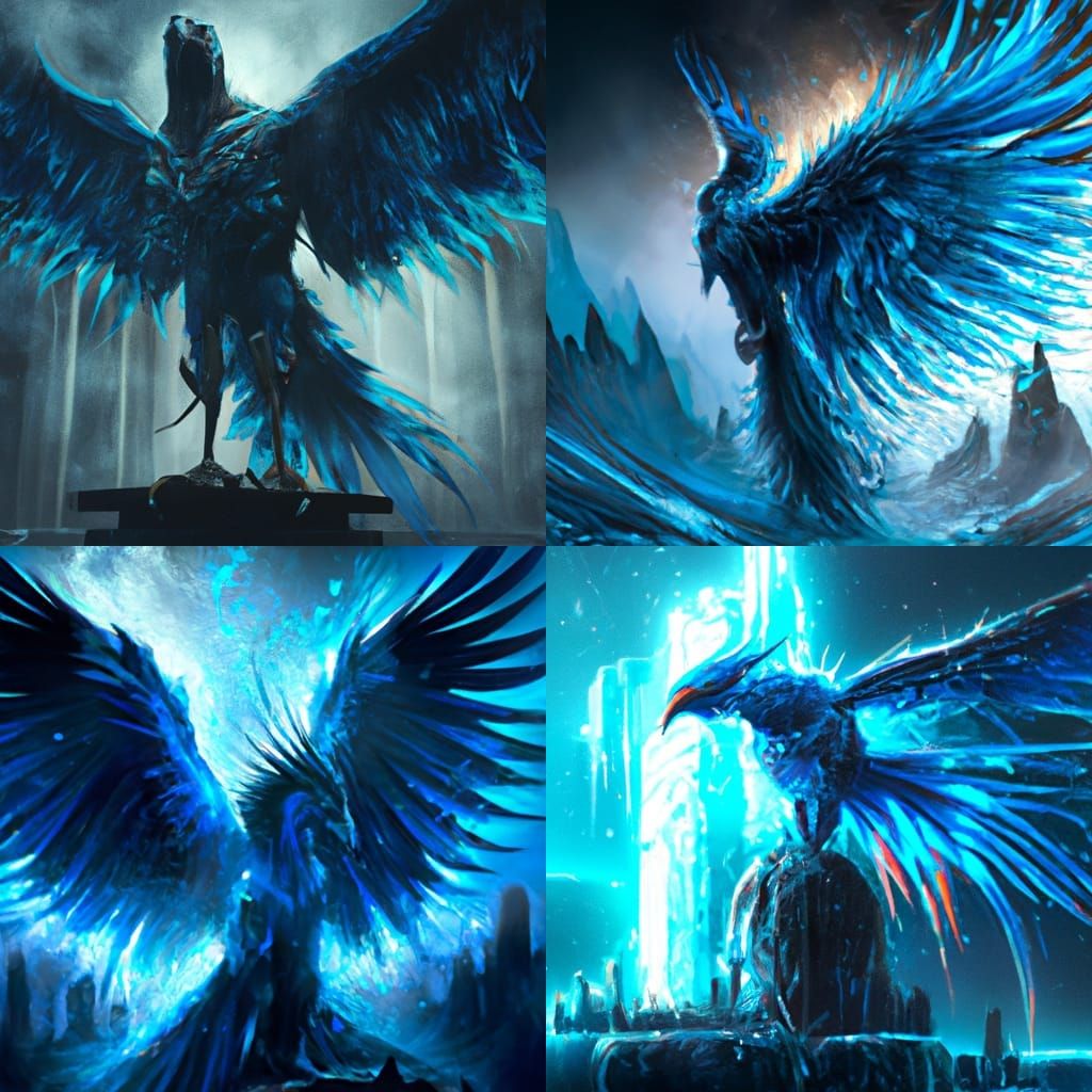 Majestic Blue Phoenix in Digital Matte Painting