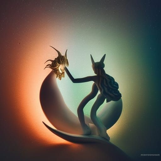 Celestial Woman in Surreal Sun and Moon Star