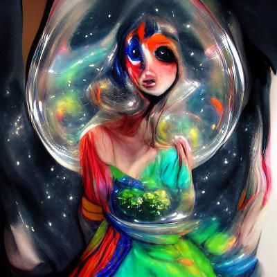 Ethereal Woman in Space Holding Fishbowl