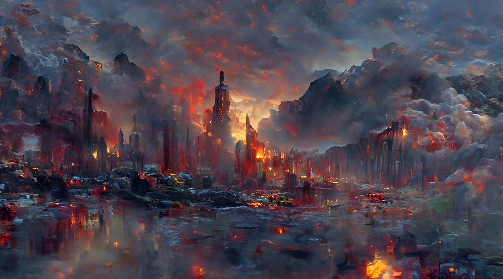 Inferno: City Ablaze in Hyperrealistic Detail