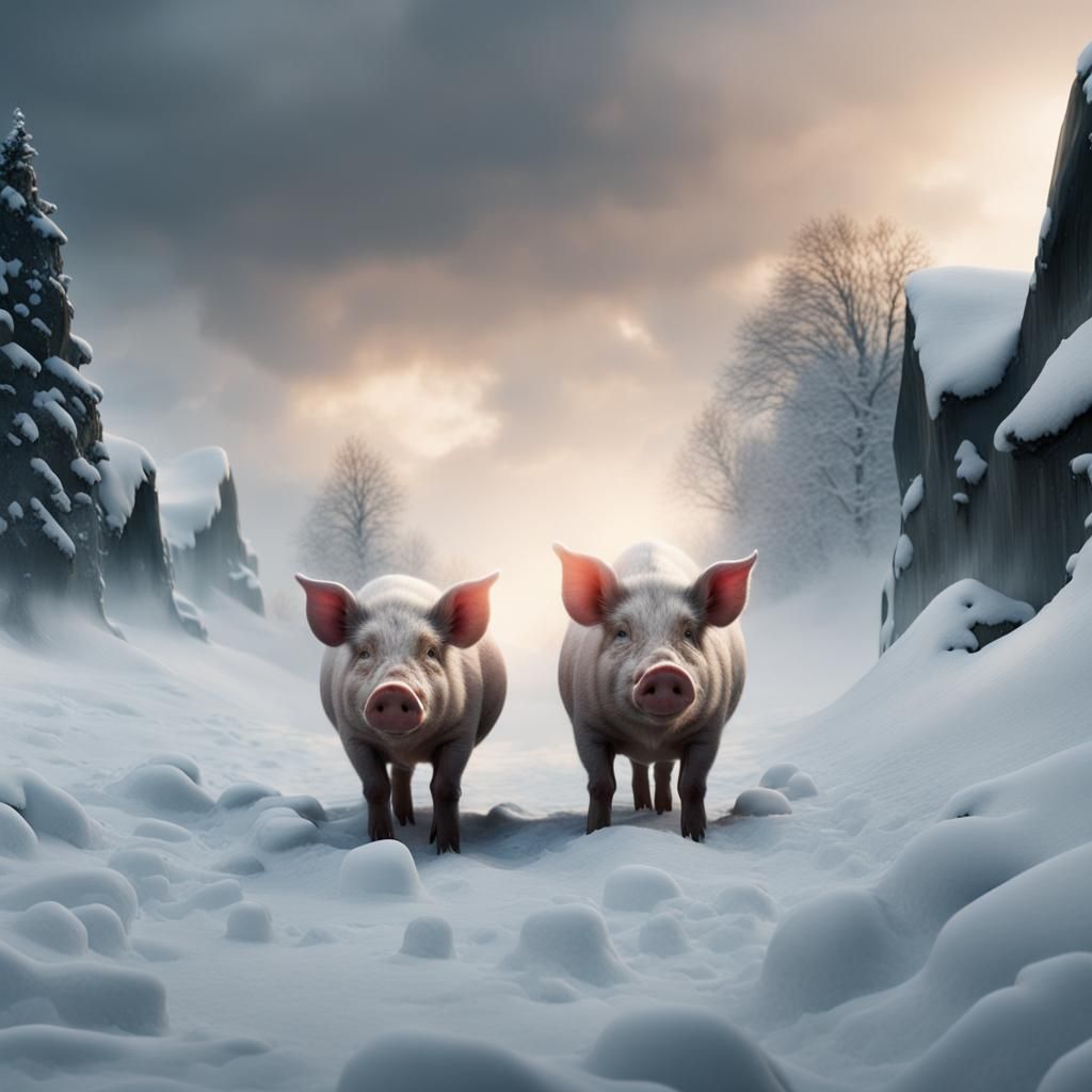 Pigs in Deep Snow: Cinematic Digital Painting