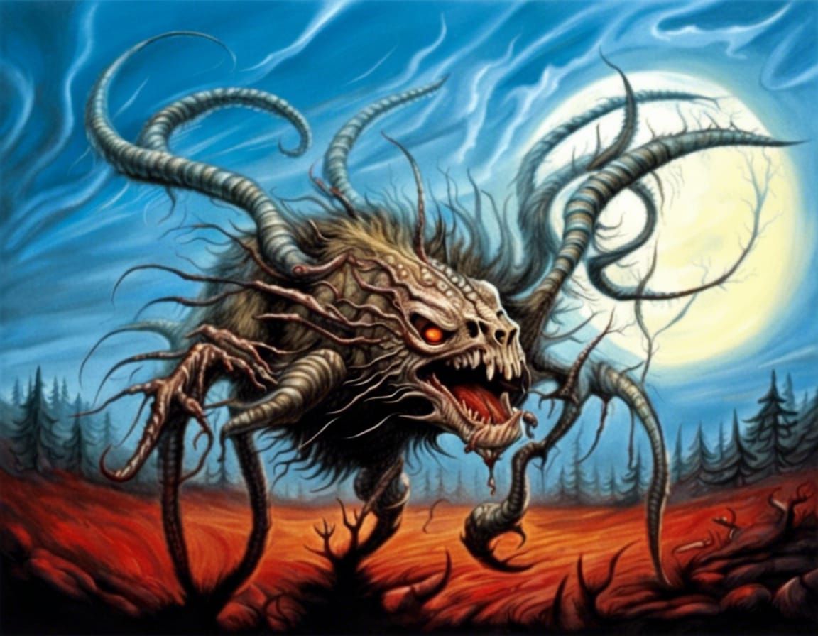 Horror Art Beast in Woods: Manga Style