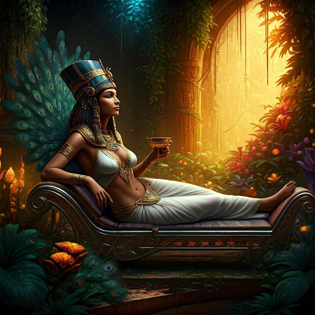 Cleopatra in Bioluminescent Cyberpunk Garden