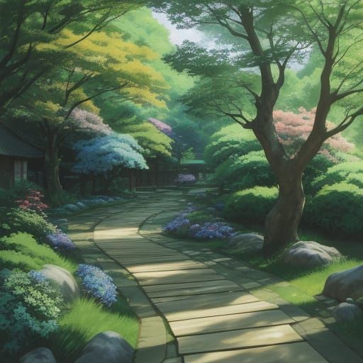 Traditional Japanese Woman in Serene Woodland Setting, Weari...