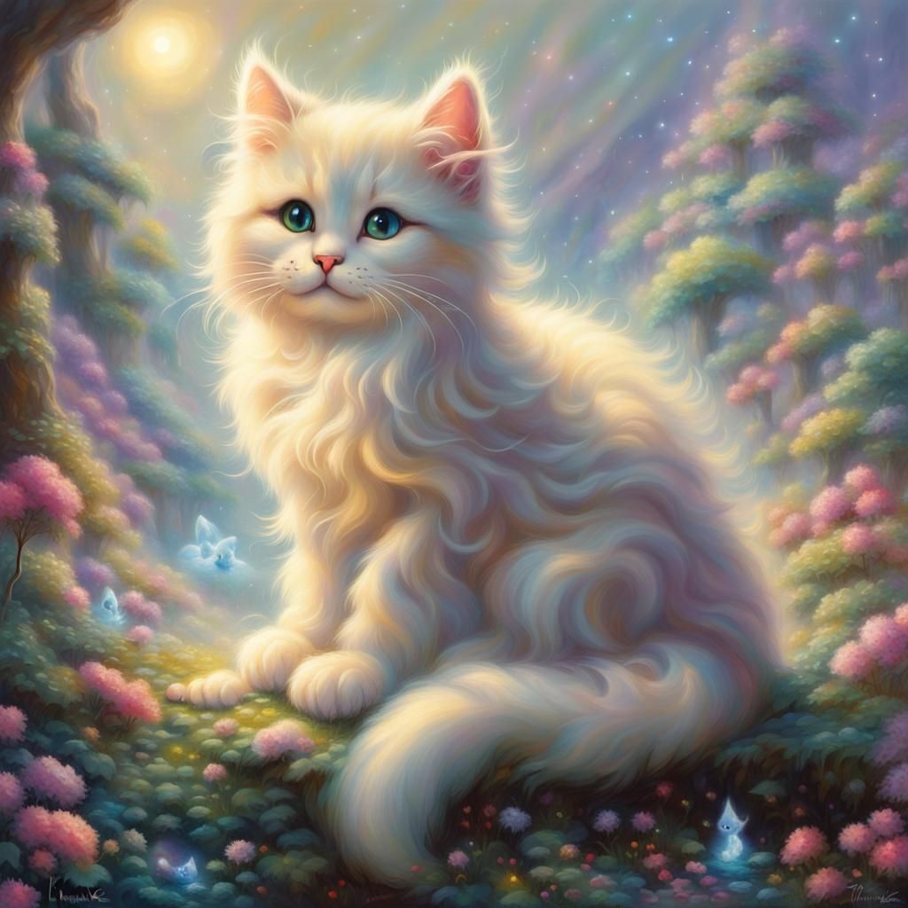 Sparkling Fluffy Kitten in Ethereal Fantasy Style