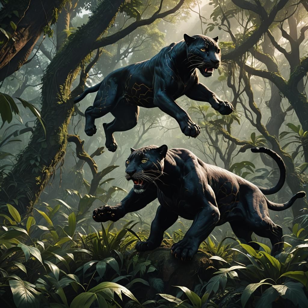 Jungle Clash: Jaguar and Panther Fight, Hyper-Realistic