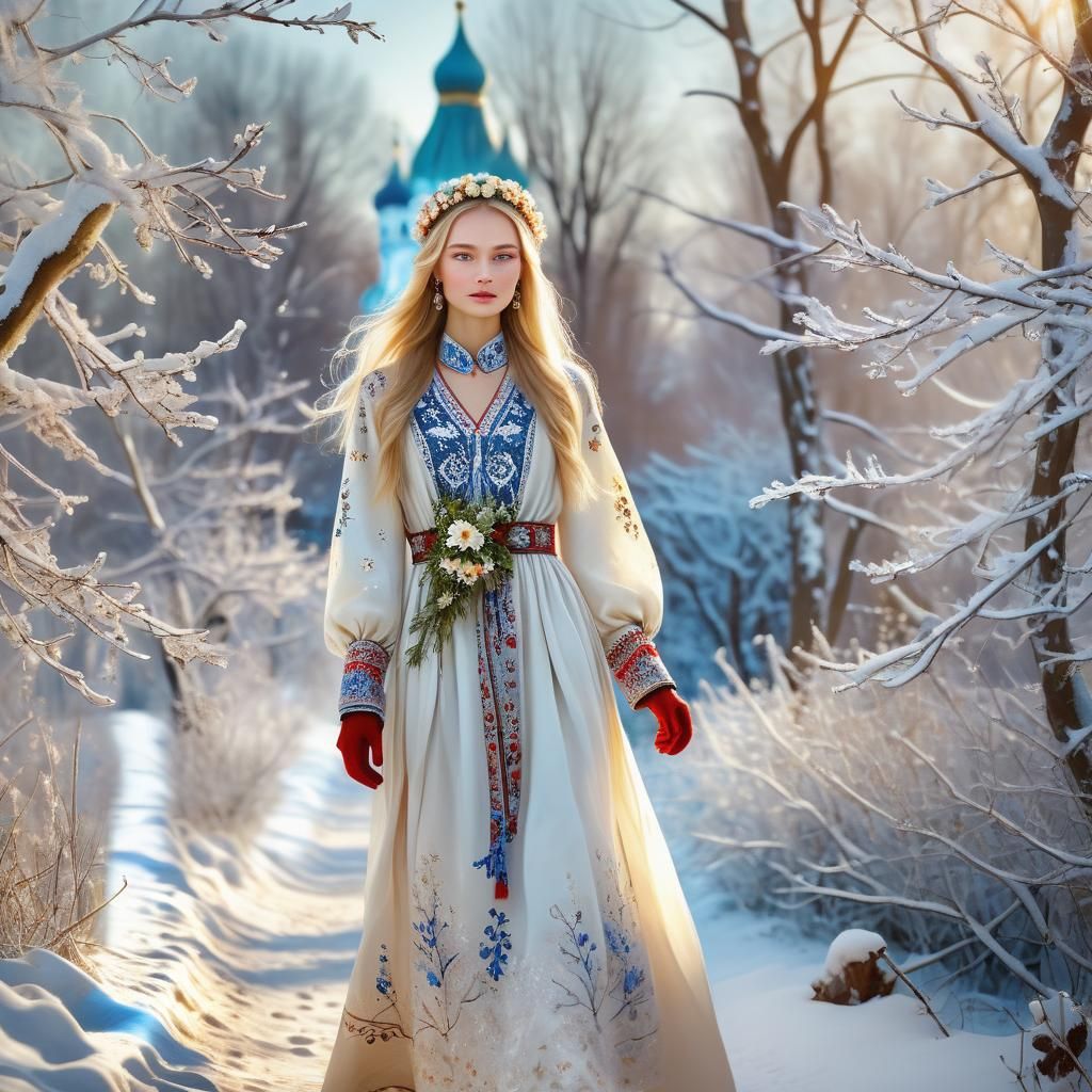 Russian Model in Winter Wonderland as Oil Painting