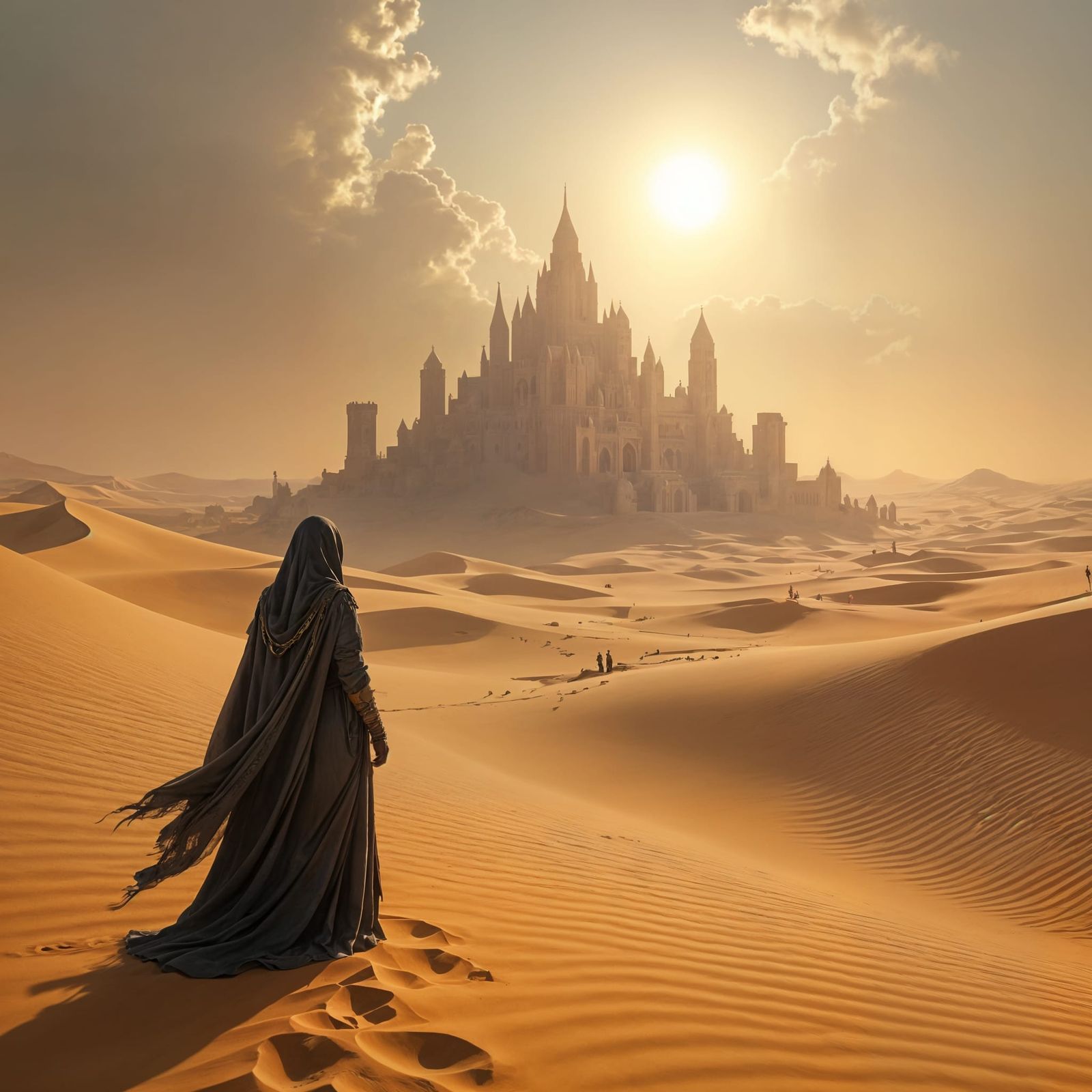 Desert Priestess Gazes at Ancient Mirage City