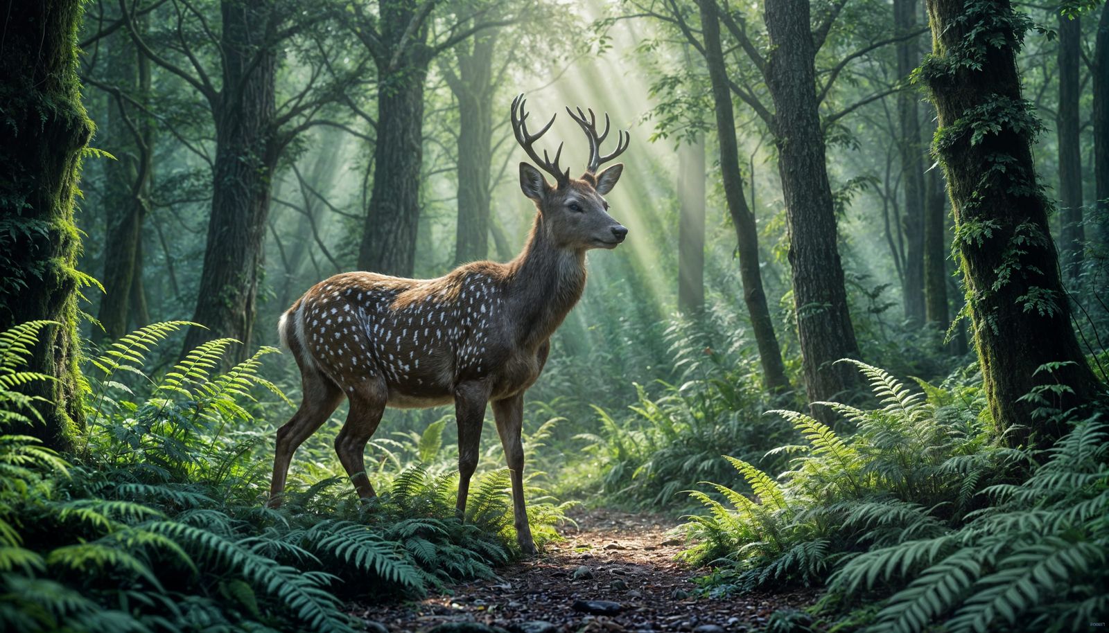 Ethereal Deer Apparition in Misty Forest