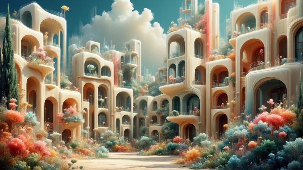 Ethereal Futuristic Wine Cityscape in Surrealist Style