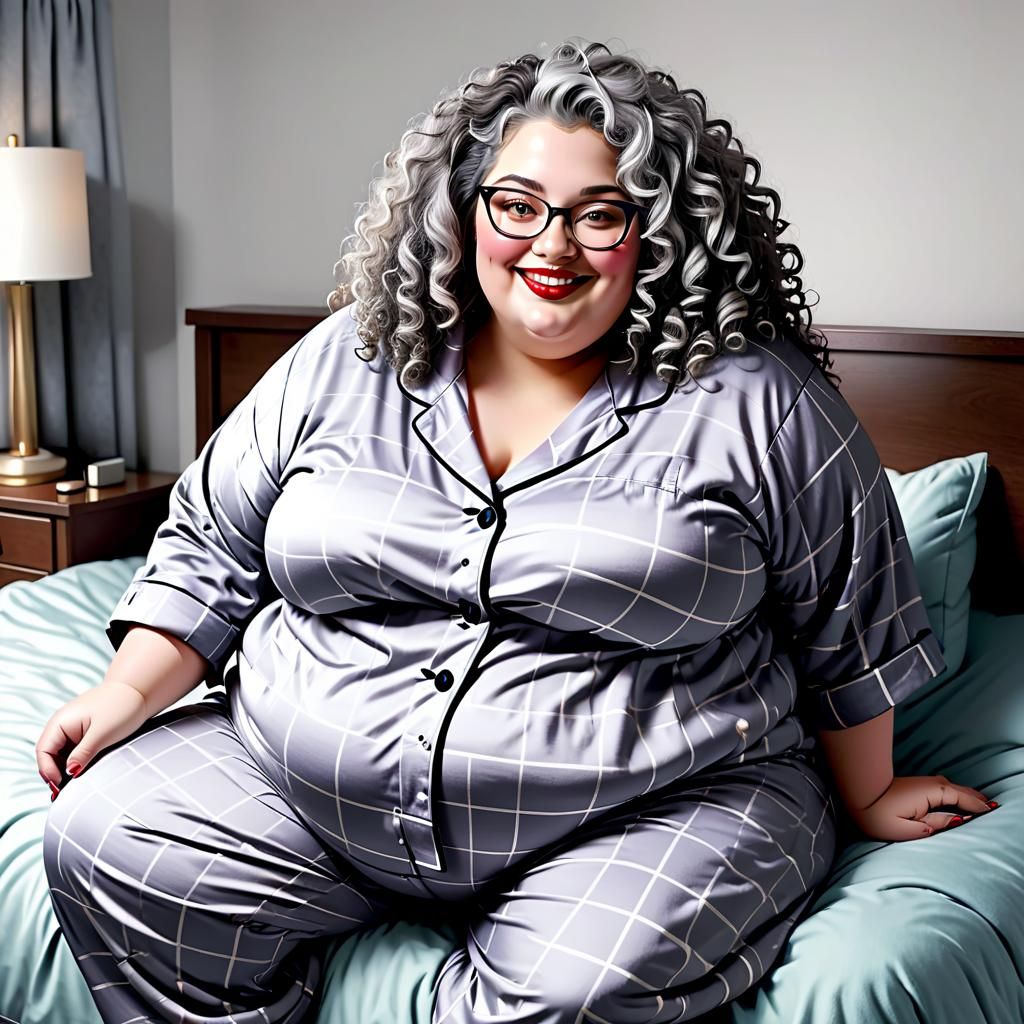 Voluptuous Older Woman with Elaborate Makeup in Bed