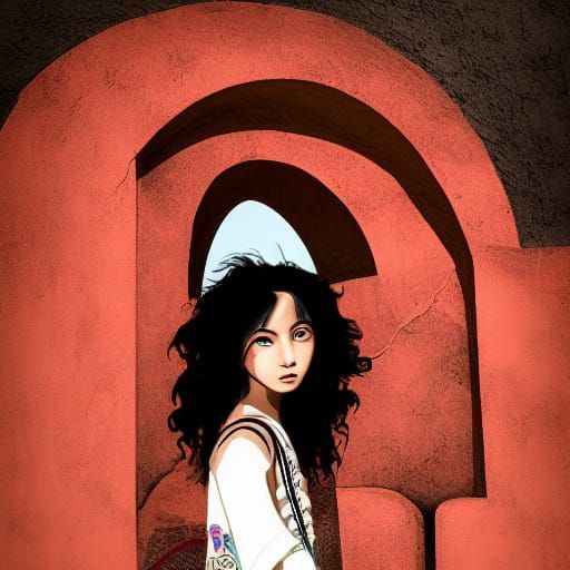 Tribal Girl Portrait with Wind Magic, Digital Art