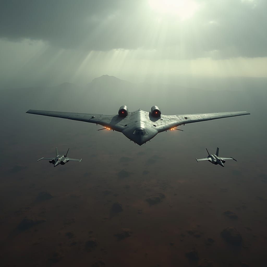 B-2 Bomber Over Desert Landscape in Photorealistic Style