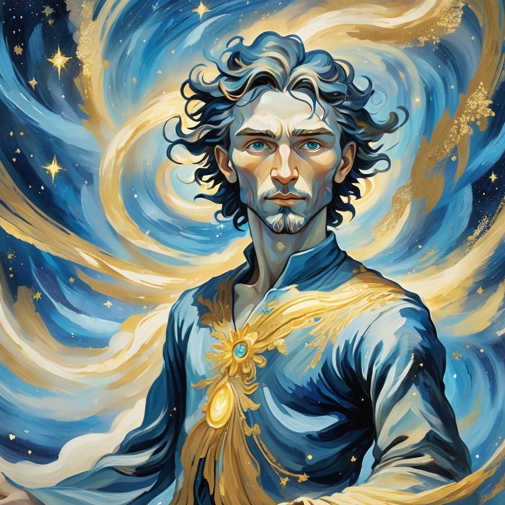 Majestic Divine Being Amidst Celestial Vortex as Van Gogh Pa...