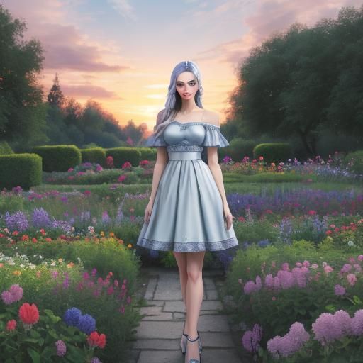 Fantasy Portrait: Girl in Garden at Sunset