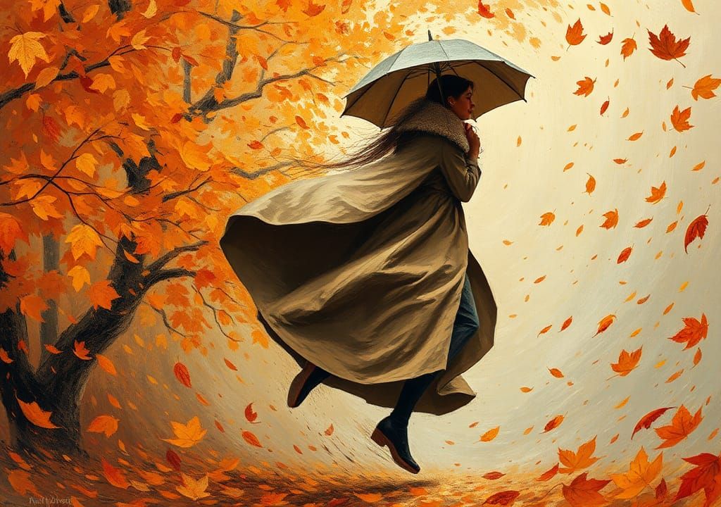 Swept Away: Autumn Windstorm in Expressive Style