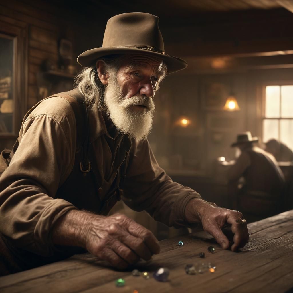 Old West Prospector with Gemstone: Cinematic Film Still