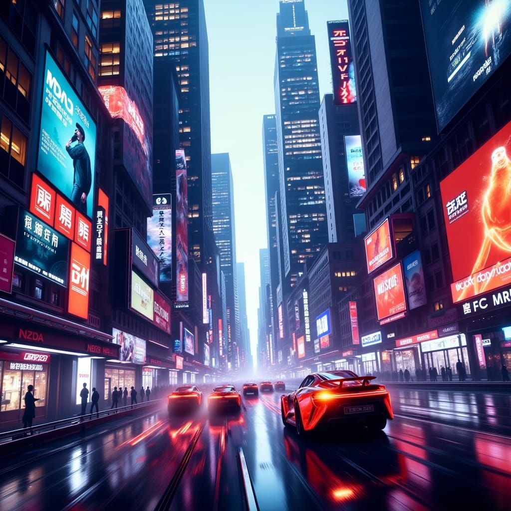 Futuristic Anti-Gravity NASCAR Race Through Neon Metropolis