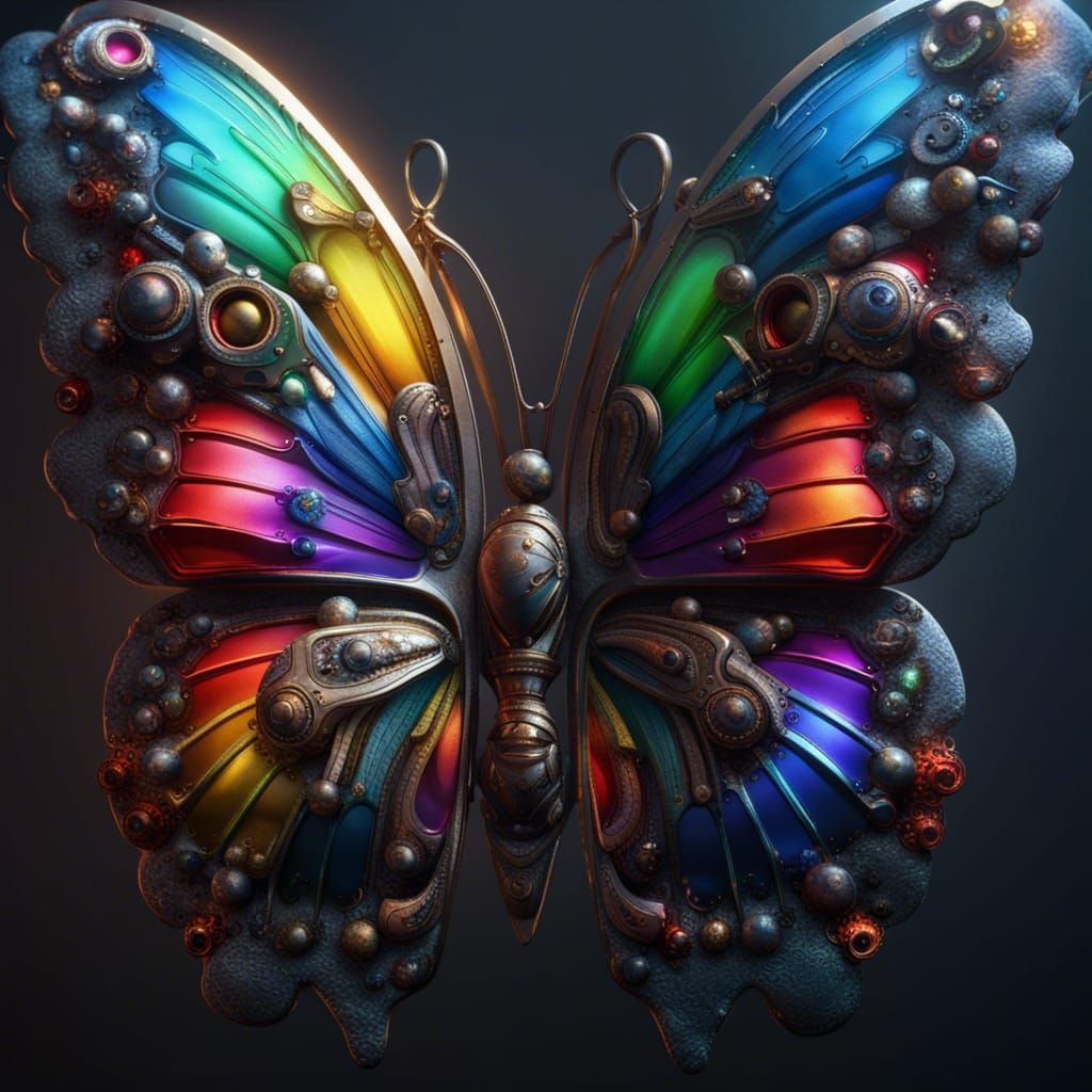 Rainbow Steel Butterfly: 3D Fantasy Art