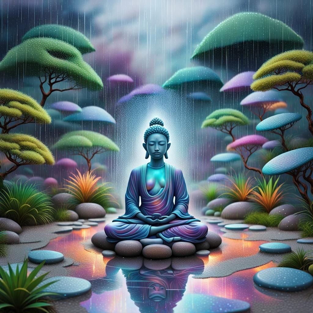Zen Garden Meditation: Holographic Astral Illustration
