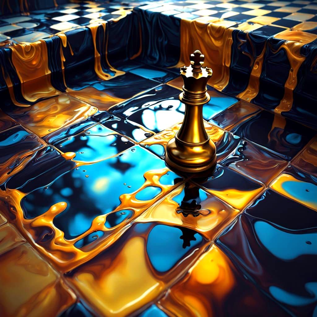 Surreal Chess Piece Melts in a Dreamlike Scene