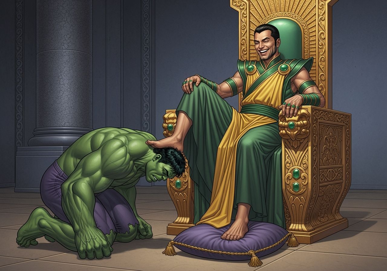 Mandarin on Emerald Throne with Hulk in Hyperrealism