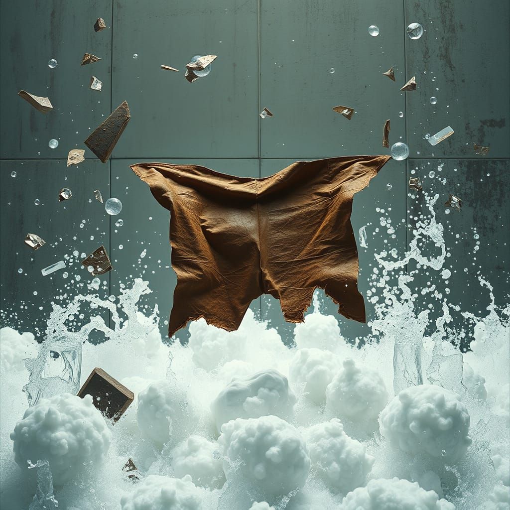 Brutalist Fragments Floating in Cinematic Still