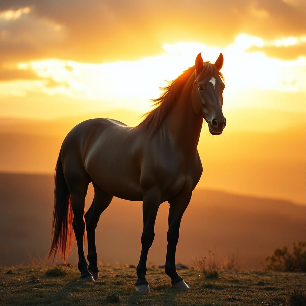 Majestic Horse in Golden Hour Cinematic Landscape