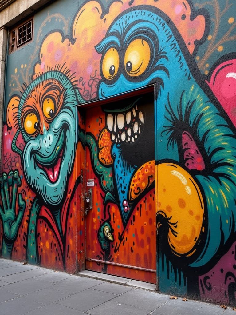 Graffiti Mural of Goons on Urban Wall