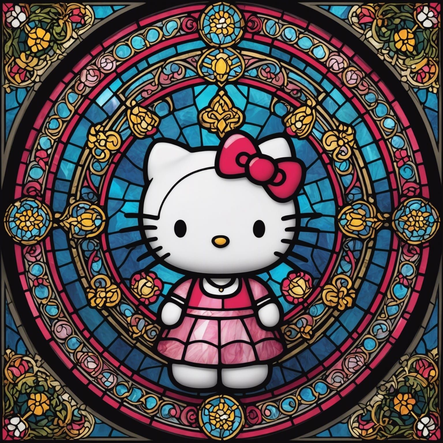 Stained Glass Hello Kitty Digital Masterpiece
