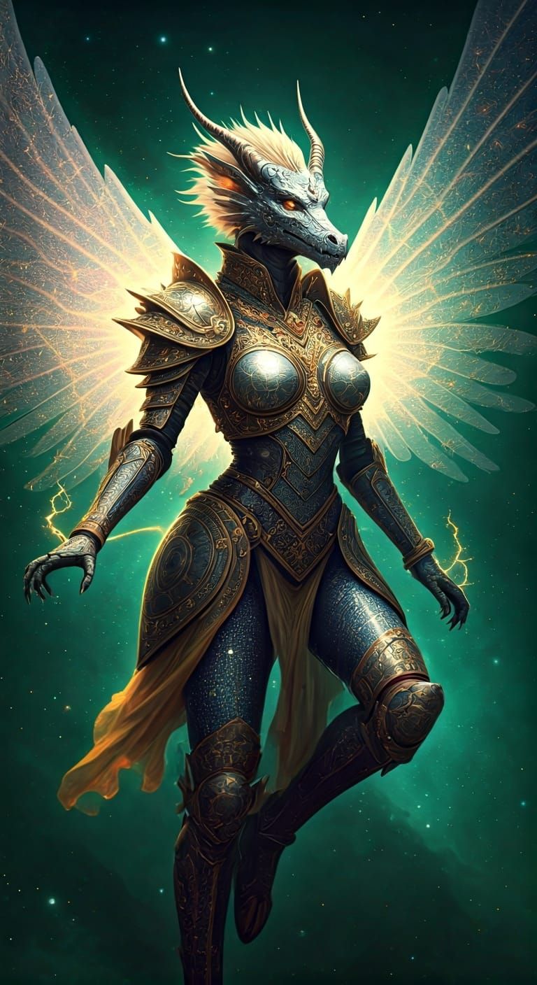 Celestial Dragon-Woman Soaring Through Nebula in Futuristic ...