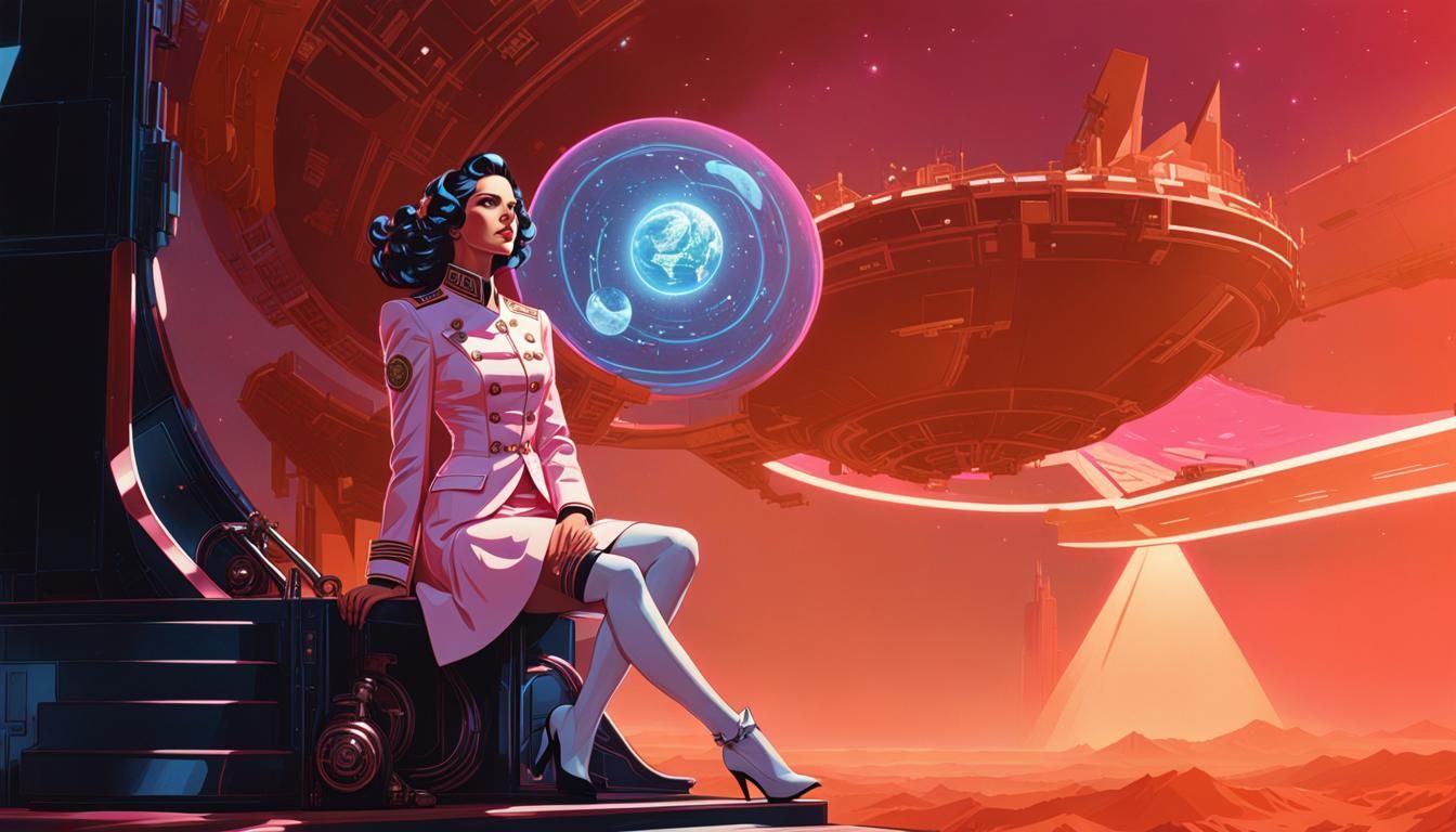 Futuristic Mexican Woman on Platform with Earth HUD