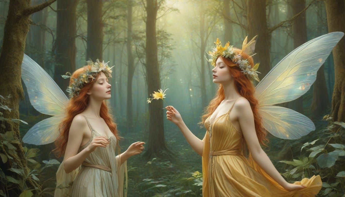 Fairies Dance in Forest Glade: Mythical Art