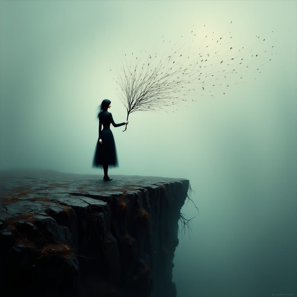 Windswept Figure Letting Go: Surrealist Digital Art
