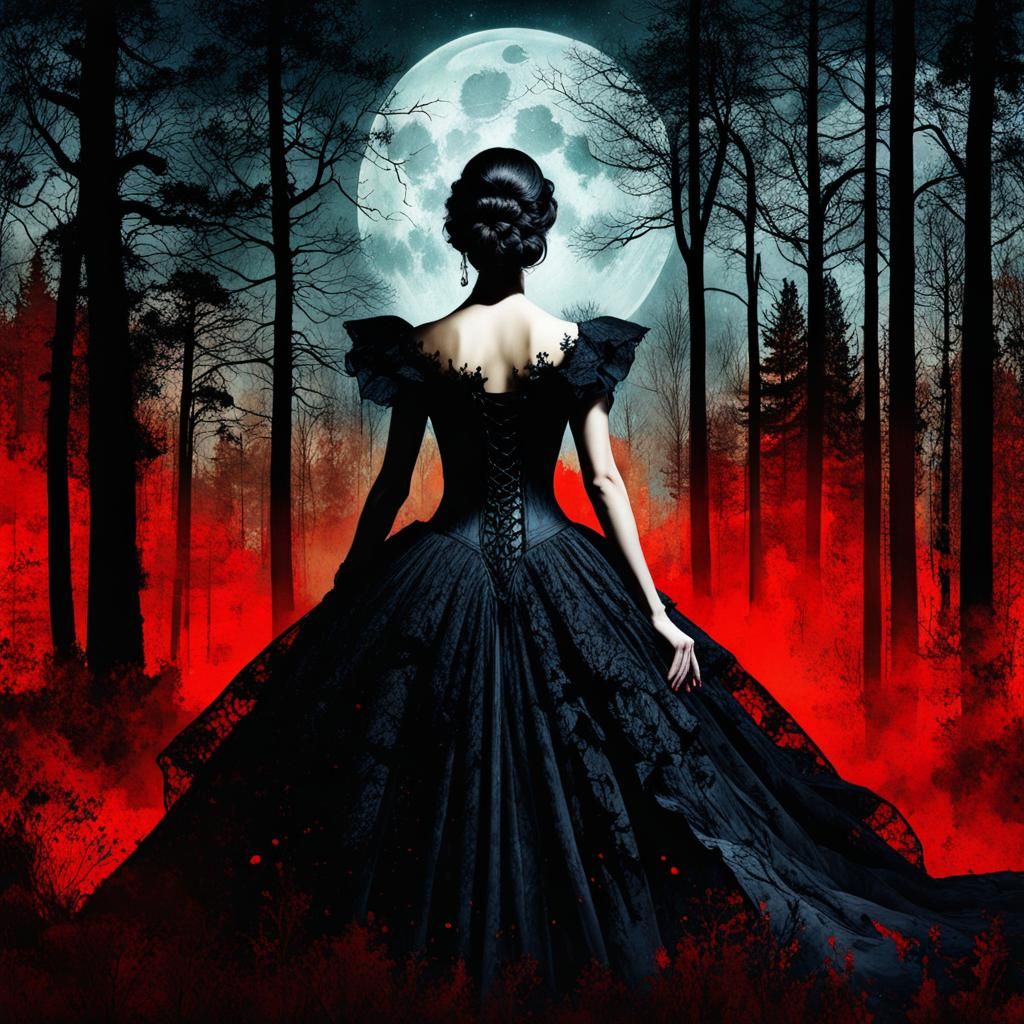 Gothic Double Exposure Art: Woman and Beast