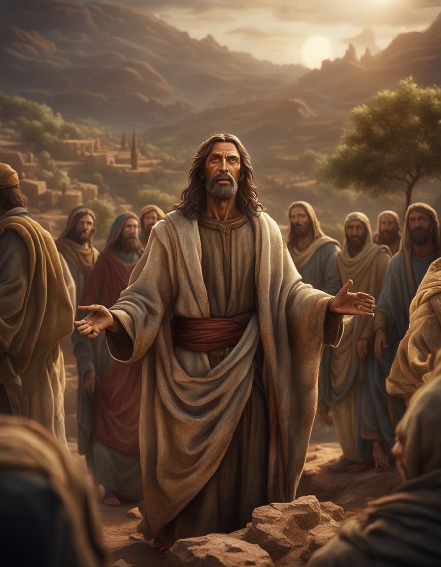 Jesus Preaching Sermon on the Mount: Detailed Matte Painting