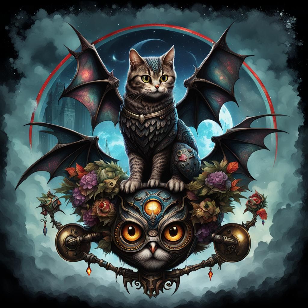Raygun Gothic Cat Owl Dragon Hybrid Creature