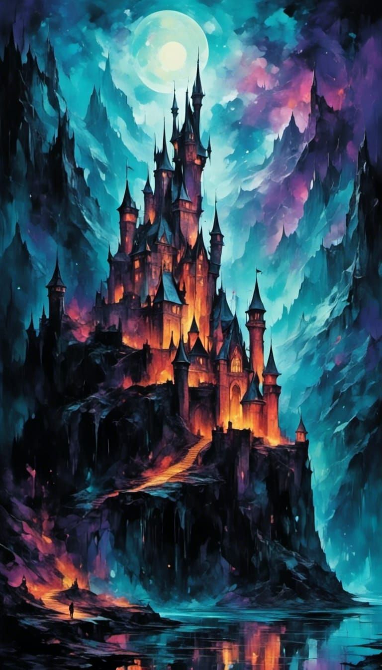 Glitching Castle Entrance in Neon on Black