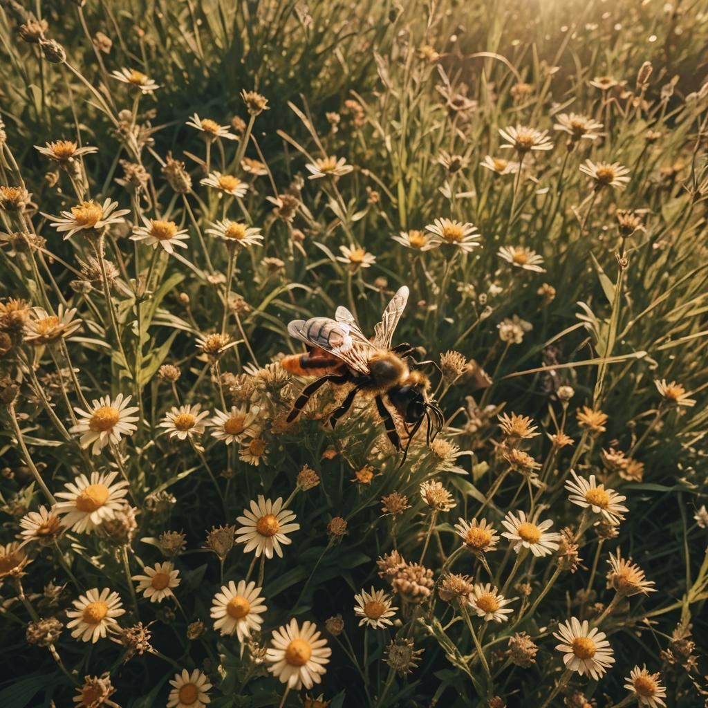 Bee and Spider Transformation in Sun-Drenched Meadow