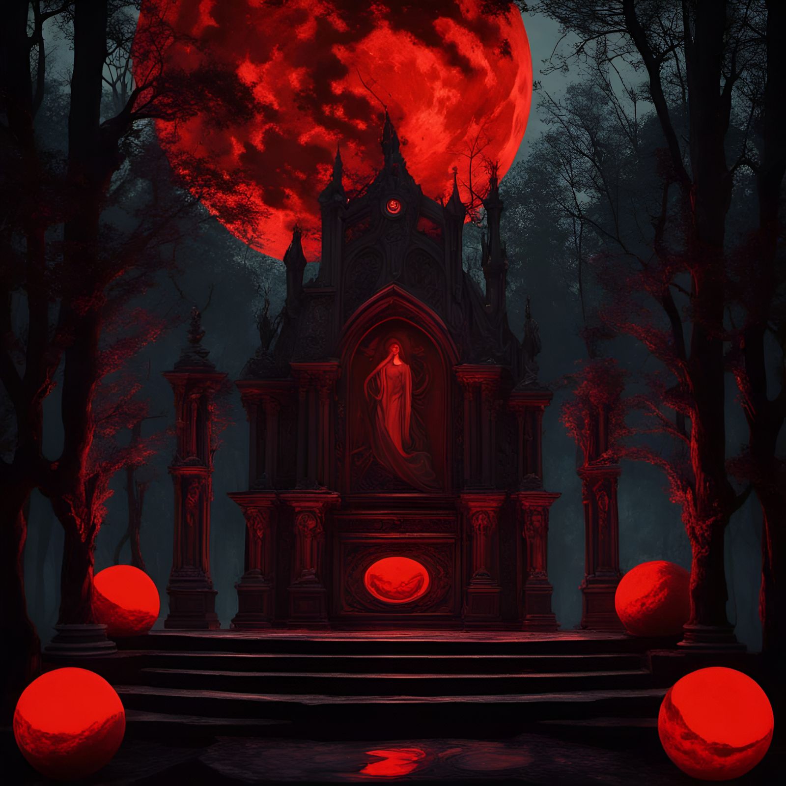Satanic Forest Wedding Venue with Red Moon