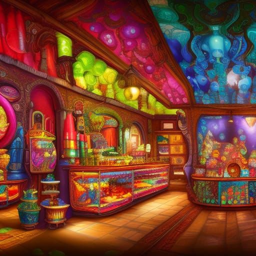 Vibrant Candy Shop with Intricate Details