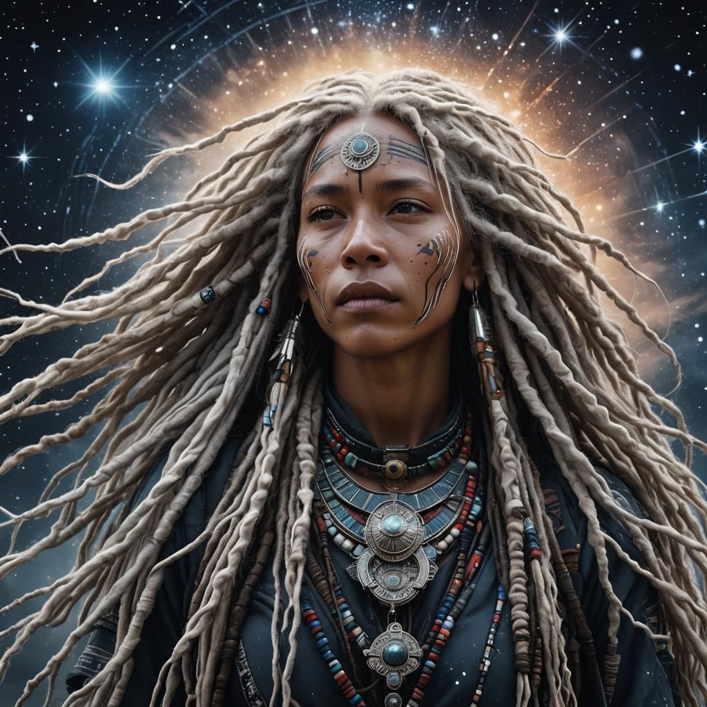 Tribal Woman with Dreadlocks in Dark Cinematic Style