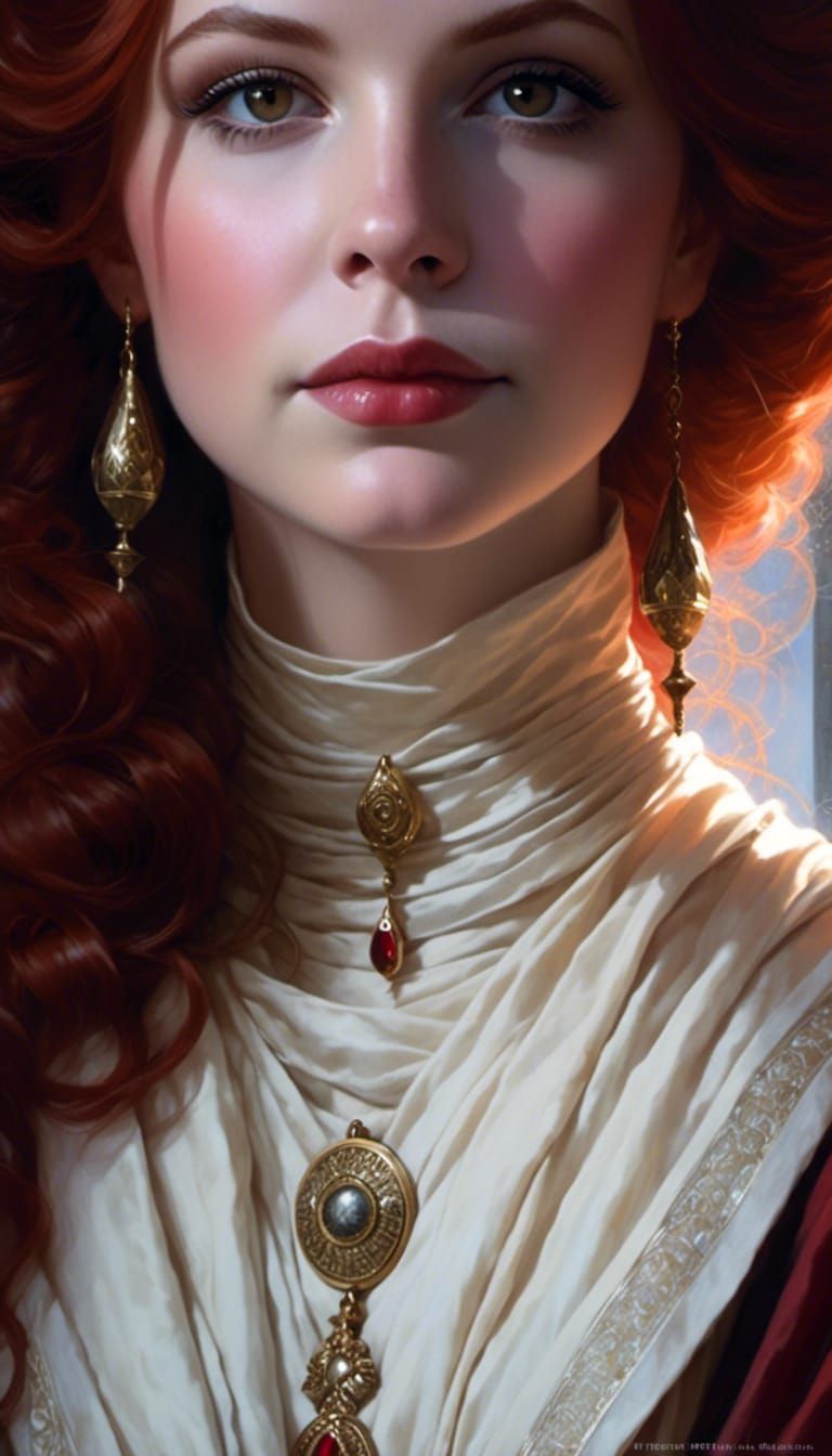Red-Haired Jedi in Rococo Style with Dramatic Lighting