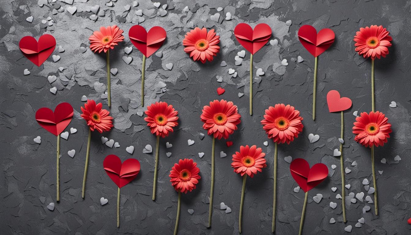 Gerberas and Paper Hearts in Anime Style