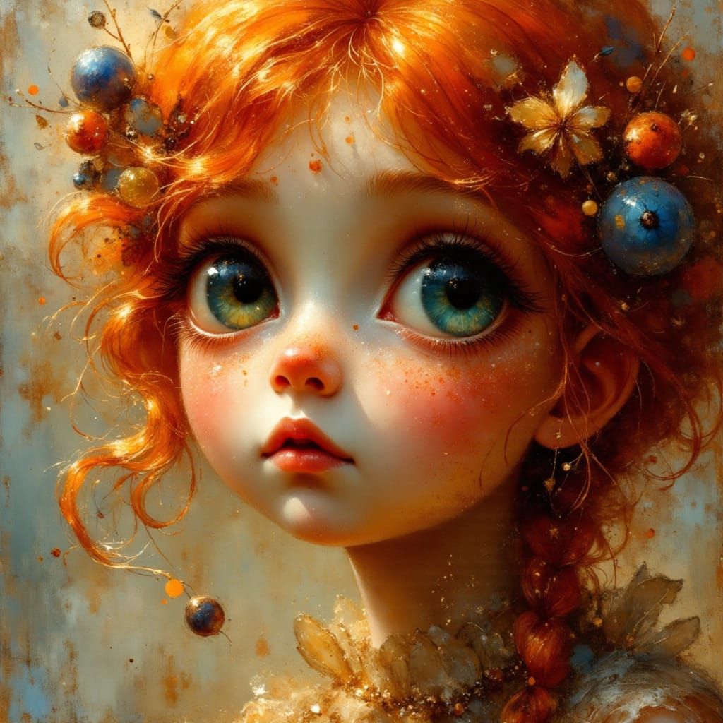Magical Fae Portrait with Red Hair and Freckles