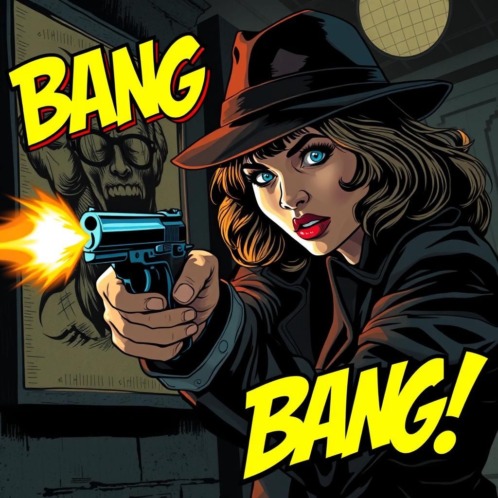 Film Noir Detective Fires Pistol Comic Book Art