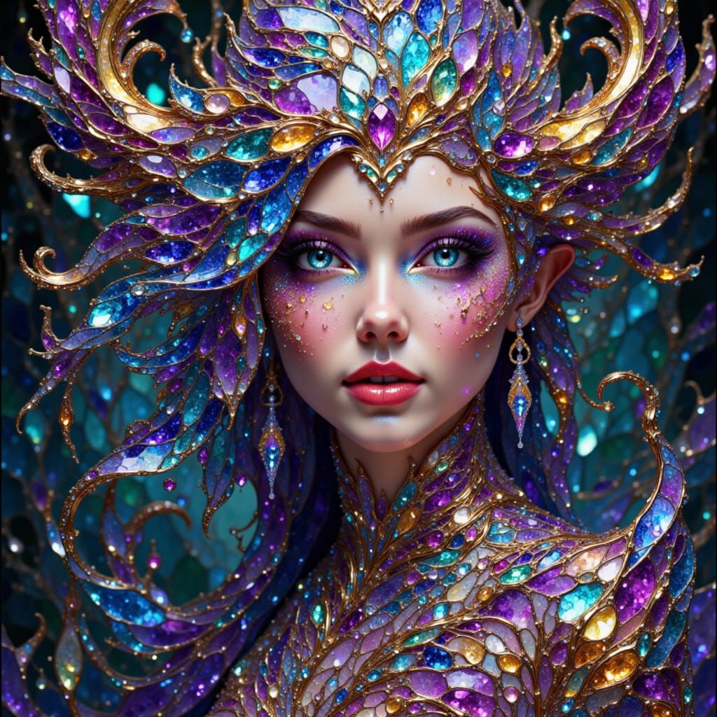 Fantasy Portrait in Liquified Shine and Diamond Art Style