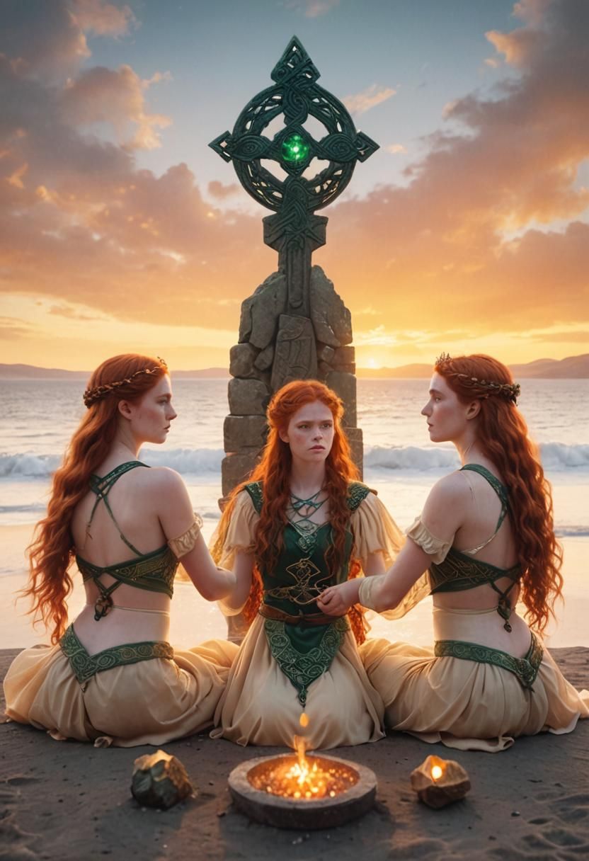 Celtic Girl with Crystal Staff in Cinematic Style