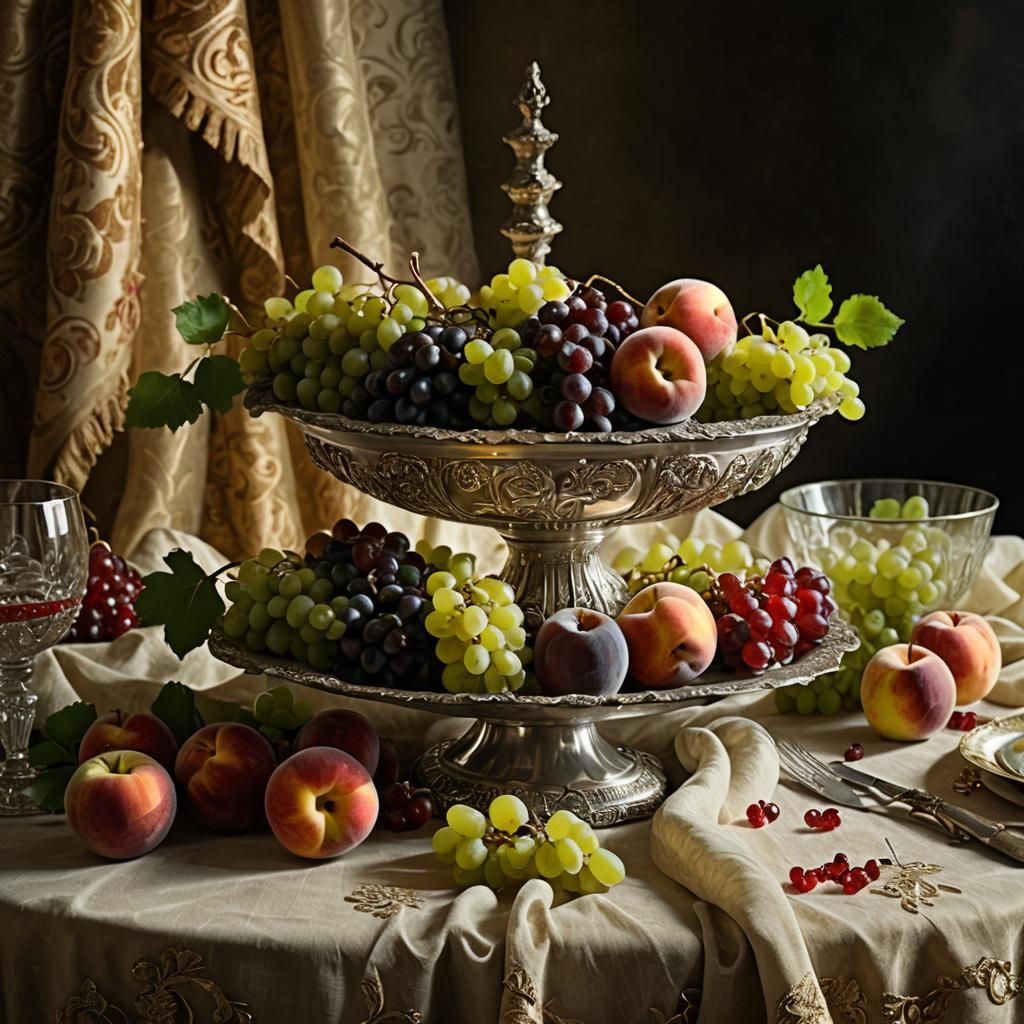 Baroque Still Life with Fruit and Rembrandt Lighting